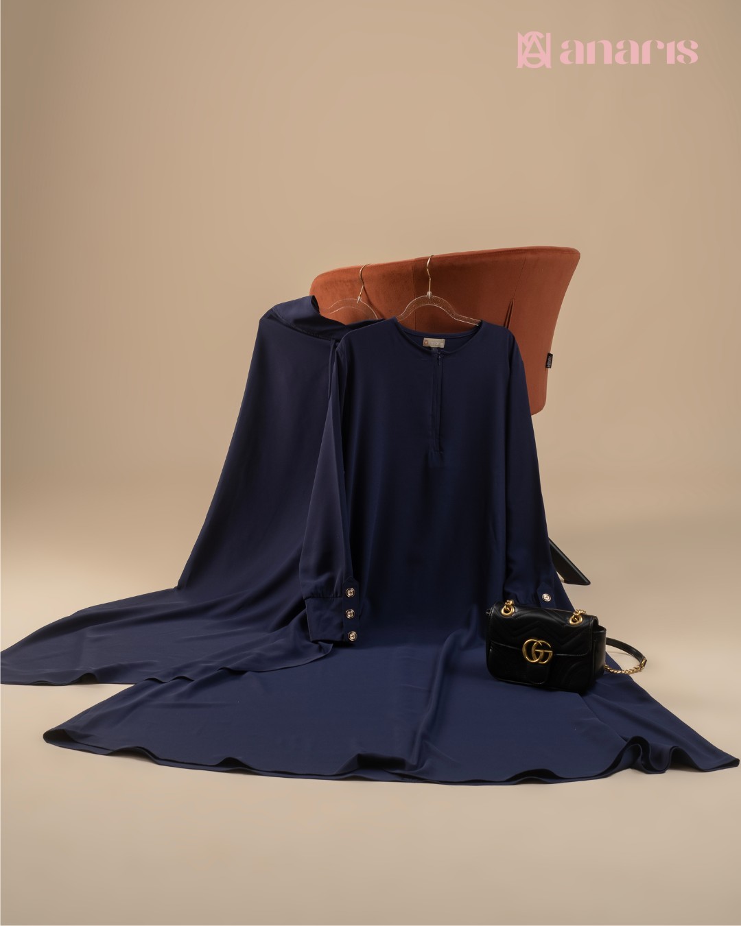 Yuna Abaya Oneset Series Navy - Gambar 4